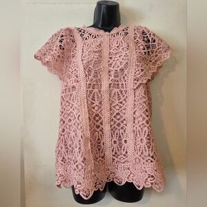 Ultra Pink Blush Pink Lace Top Mock Neck